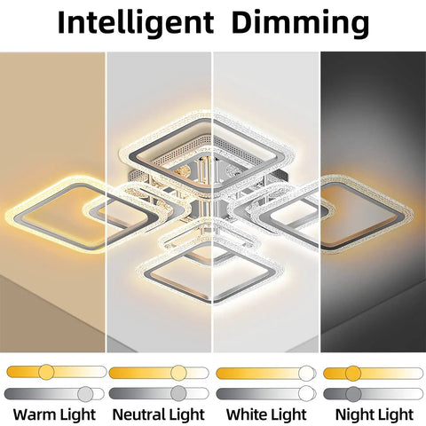 100W LED Dimmable Ceiling Light With Remote And App Control 12000 Lumen Modern Ceiling Lamp showing four lighting modes