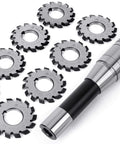 Beefy Gear Cutter Set For Lathe And CNC Mills DP16 Involute With 14.5 Degree Bore 22 R8 Shank Milling Arbor Holder Includes No.1-8 Gear Cutters