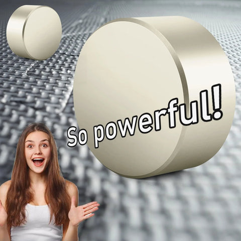 Neodymium magnet disc, 40 × 20 mm, beige finish; set of three shown on a textured metal grid.