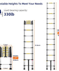 12.5 Foot Telescoping Aluminum Ladder For Home DIY And Outdoor Use, Multi Purpose Extension Ladder For Household And RV, 330 Pound Max Capacity