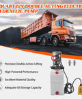 12V Double Acting Electric Hydraulic Pump Power Unit With 6L Tank and truck in background