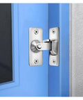 Heavy Duty Toggle Latch Bolt for 90 Degree Steel Cabinet Fastener shown mounted on a blue sliding door