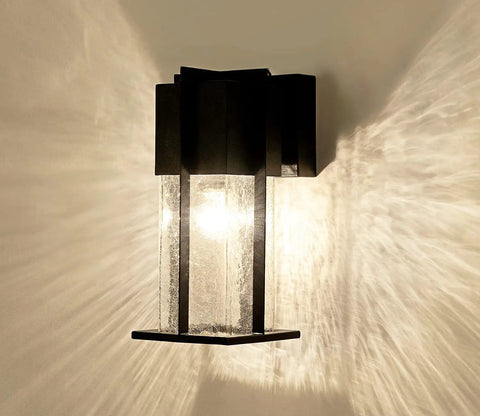 Dusk To Dawn Exterior Wall Light With Crackle Glass Sensor, Modern Outdoor Wall Mount Fixture for front door casting light pattern