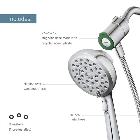 Detachable Round Handheld Shower Head With Magnetix Docking System Chrome Finish 60 Inch Hose Infiniti Dial With Unlimited Spray Modes Eco Performance Shower Accessory Versatile Water Pressure And Coverage