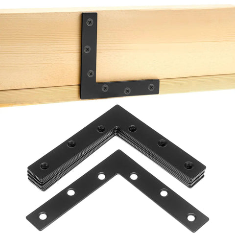 Rock Solid Heavy Duty Flat L Brackets For Wood And Furniture Repair 8 Pack Matte Black Corner Brace Support with wood