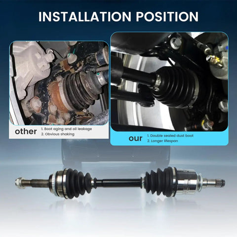Front Left CV Axle Shaft Assembly For Corolla Matrix Vibe - Driver Side Driveline Replacement, OE-Style Fit, Fits 2003-2018 Models, Durable CV Joint, Easy Install, Reliable Drivetrain Upgrade, installed front-left axle comparison
