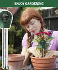 Woman using 3 In 1 Soil pH Meter With Moisture And Light Tester For Garden Lawn Farm Indoor And Outdoor Plant Care Easy Switch Green