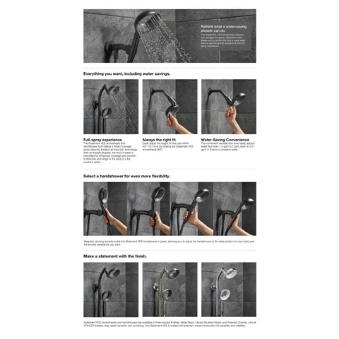 Statement VES Handshower Holder With Supply, Magnetic Dock, built-to-last premium metal, showing full setup and spray in action.