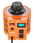 Auto Variable Voltage Transformer 2000VA with US Plug, 0 to 130V Output, LCD Display, 110V Input, 15 Amp, thermal control switch.