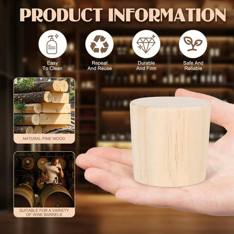 Hand holding Six Pack 2 Inch Wine Barrel Cork Plugs Tapered Whiskey Bourbon Barrel Bung Stoppers Large Wood Cork Stoppers