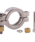 Sanitary tri-clamp ring in stainless steel 304, 1.5 inch, with bolts and nuts.