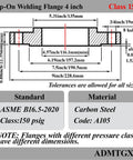 Technical diagram of a 4 Inch Carbon Steel Slip On Flange With Neck Forged A105 Raised Face Class 150 ASME B16 5 2020