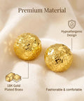 18K Gold Plated Hammered Dome Earrings For Women, Lightweight Hollow Half Ball Studs, Hypoallergenic And Anti Tarnish Texture Jewelry, Everyday Glam And Comfortable Wear, 18K gold plated brass