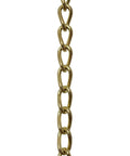 Close-up of 12 gauge solid steel twist link fixture chain for pendant lighting and decor, heavy duty hanging chain, polished brass finish.