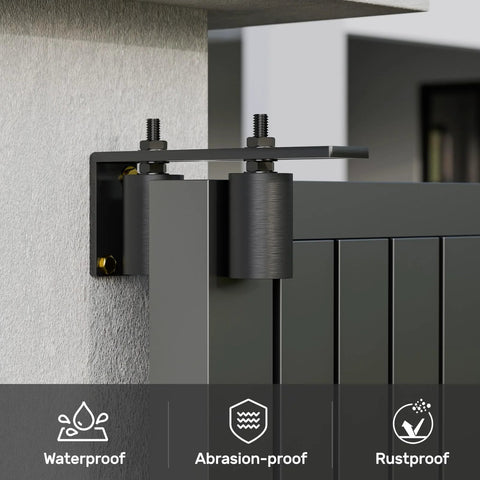 Heavy Duty Sliding Gate Guide Roller Set With 6 Inch Gate Roller, L Shaped Rear Post Bracket, installed on gate