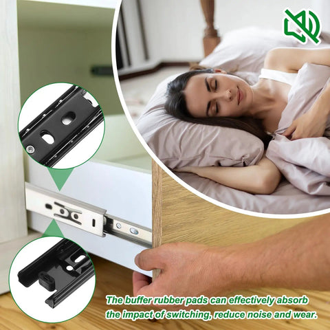 Soft Close Drawer Slides 9.4 Inch Full Extension Ball Bearing Rails For Cabinets And Furniture 33Lb Capacity shown installed in drawer