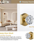 2 Pack Crystal Glass Dummy Door Knobs Non-Turning Single Side For Interior Doors In Antique Brass With Zinc Alloy Rosette