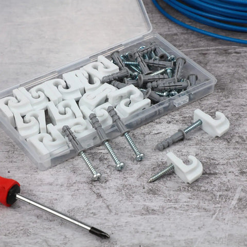 50 Pack Wire Shelf Clips And Wall Brackets For Metal Shelving, Heavy Duty Plastic Shelf Clips For Closet And Garage Organization, Must Have Storage Box, Approximately 2.8 X 1 Inches, White, Screws And Expansion Tube Not Included
