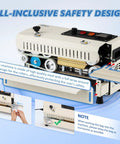 ProGrade Commercial Heat Sealer Machine With Adjustable Temperature And Speed, automatic continuous band sealer showcasing safety design details.