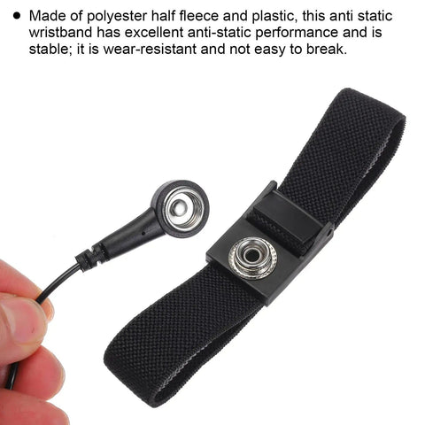 3 Pack ESD Anti Static Wrist Straps Adjustable Antistatic Bracelet Set With Wires And Alligator Clips, black strap with wire.