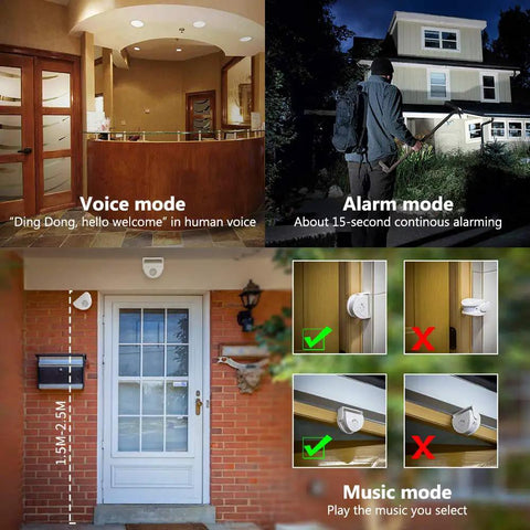 Wireless Indoor Motion Sensor Door Bell For Shops And Offices Visitor Alert Chime With 90dB Alarm And Flashing Red Light displayed