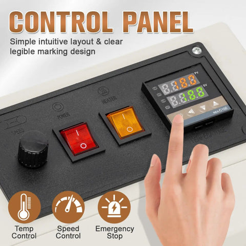 Control panel of Top Shelf Portable Bag Sealer Machine For Food And Tea Packing With No Sweat Temperature Controls.
