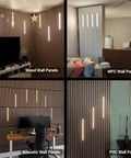 Black LED Recessed Lighting Kit Dope Six Pack Sixteen Inch 3000K Dimmable Warm White Lights installed on various wall panels