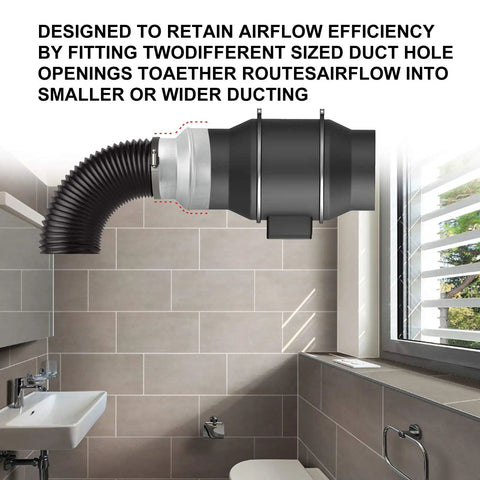 Six To Four Inch Duct Reducer Adapter Easy Fit Round Metal Pipe Reducer for bathroom ventilation in use