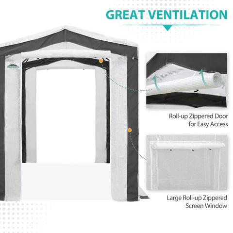 8x6 Portable Walk In Greenhouse With Polyester Reinforced Corners Quick Easy Pop Up Setup Tool Free Indoor Outdoor Gardening Greenhouse Roll Up Zipper Doors And Mesh Windows Gray White