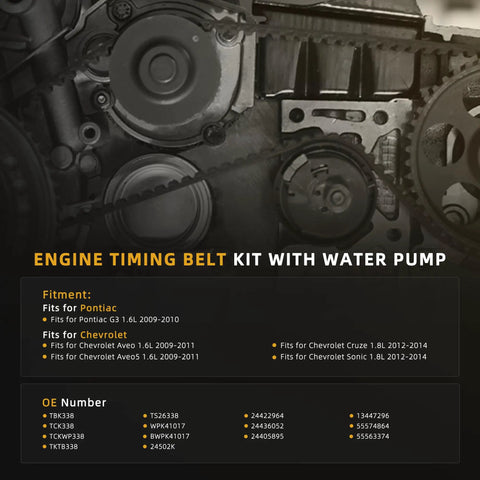 Engine Timing Belt Kit With Water Pump For Chevy Cruze Sonic 1.8L 2012 2014 Plus Aveo Aveo5 1.6L 2009 2010 Pontiac G3 1.6L