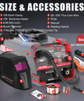 140Amp MIG Welder Flux Core Gasless 3 In 1 MMA Stick Lift TIG Welding Machine 110V Synergy IGBT Inverter with helmet
