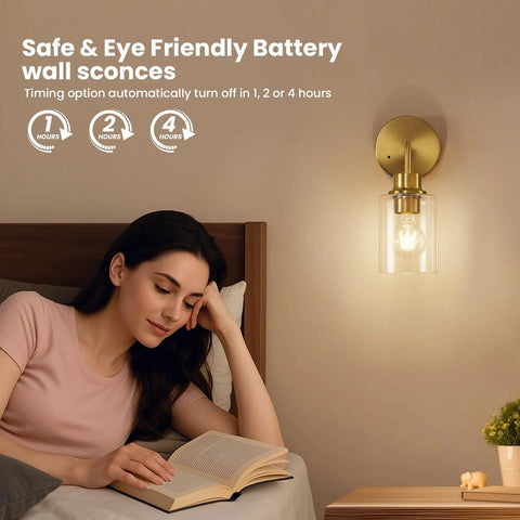 Battery Operated Wall Sconce Set Of Two With Remote Dimmable Wireless Cordless Gold Wall Lights 3000K Warm White Modern Lamps