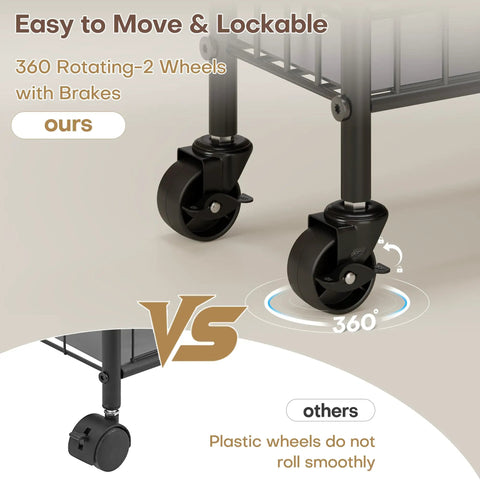 Slim Rolling Storage Cart On Wheels Metal 6 Tier Mobile Shelving Unit For Tight Spaces showing lockable 360-degree wheels