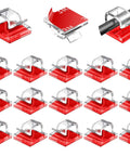 Clear Cable Clips 100 Pack Small 0.55 X 0.56 X 0.32 Inch Durable Adhesive Wire Organizer for TV cables and USB, red adhesive backing.