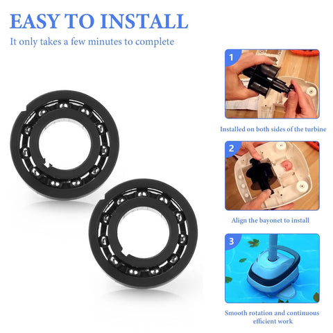 Two black turbine bearing assemblies for Hayward pool vacuums, 2-pack.