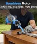 Person using Cordless Reciprocating Saw With Powerful Brushless Motor, 20V, 3500 RPM, on metal beam outdoors