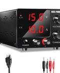 Variable DC Power Supply 0-30V 0-10A, 150W Bench Power Supply with Encoder, 3-Digit LED Display, power cables included