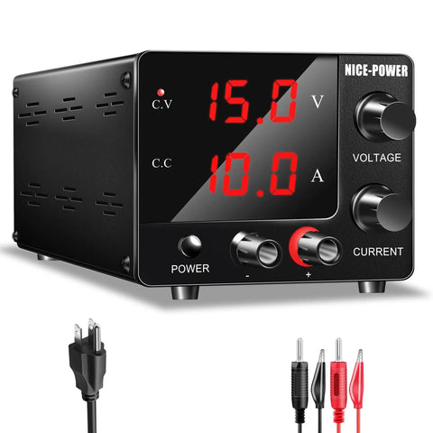 Variable DC Power Supply 0-30V 0-10A, 150W Bench Power Supply with Encoder, 3-Digit LED Display, power cables included