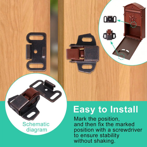 2 Pack Mailbox Roller Catch Latch Kit With Screws For Door Repair, showing installation on wood surface.