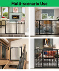 Auto Close Walk Through Baby Gate For Stairs And Doorways With Pressure Mount Or Hardware Mount Kid Safe Pet Friendly Tension Metal Gate In Black Fits 62 To 65 Inches Sturdy Design For Quick Setup And Long Lasting Safety For Kids And Pets in various home settings