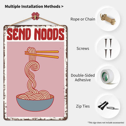 Ramen Themed Vintage Metal Sign With Send Noods Bowl Illustration Tin Wall Art 8 By 12 Inches For Home Office Garage Decor Poster