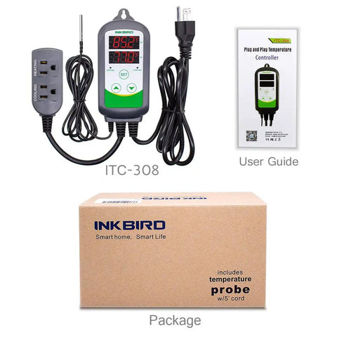ITC308 Dual Outlet Digital Temperature Controller For Freezer And Heater Cooler 110V 1200W With Probe and packaging