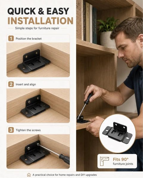 Step-by-step installation of Beefy Heavy Duty Stainless Steel Corner Brackets 8 Pack With 90 Degree L Shape Joint Braces And Screws