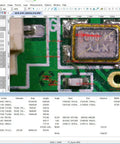 Close-up of PCB using 48MP C Mount Digital Microscope Camera For PCB Soldering And DIY Repair, 1080P60 HDMI USB Live View, 1/2.3 Inch CMOS Sensor, High Resolution Macro Imaging For Electronics Inspection And Defect Detection.