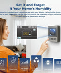 Person using control panel of Whole House Dehumidifier 165 PPD Workhorse Pro Grade For Home Garage Crawl Space And Water Damage Restoration Up To 4500 Sq Ft Energy Efficient Quiet Operation With Quick Humidity Control