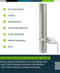 10 Inch Pole Mount Accessory For Outdoor Antenna Grab And Go Setup Easy Install with U-bracket and components