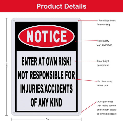 2 Pack Straight Up Enter At Your Own Risk Warning Sign 10 By 7 Inch Legit Tough Aluminum Outdoor Plate featuring visible safety warnings.