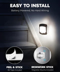 Installed Motion Sensor Wireless Lights Two Pack Hands Free Wave Activated Touchless Dimming Wall Lights on stairs information.