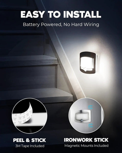 Installed Motion Sensor Wireless Lights Two Pack Hands Free Wave Activated Touchless Dimming Wall Lights on stairs information.
