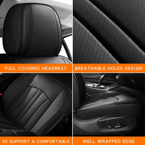Four angles of All In One Waterproof Leather Car Seat Cover Set With Nappa Finish Includes Two Front And Three Back Covers Universal Fit